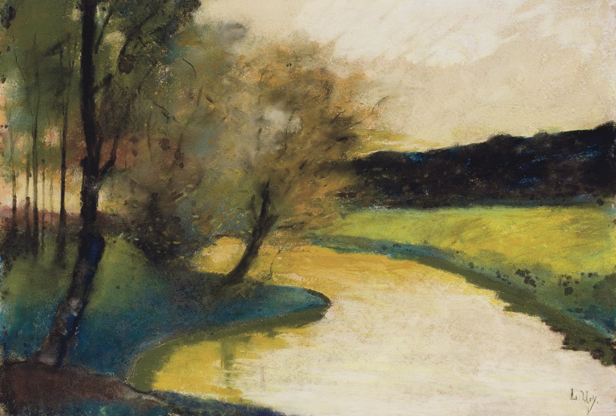 Őszi patak táj az esti fényben alkotó: Lesser Ury