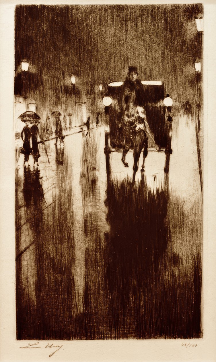 Lovasfülke esős időben alkotó: Lesser Ury