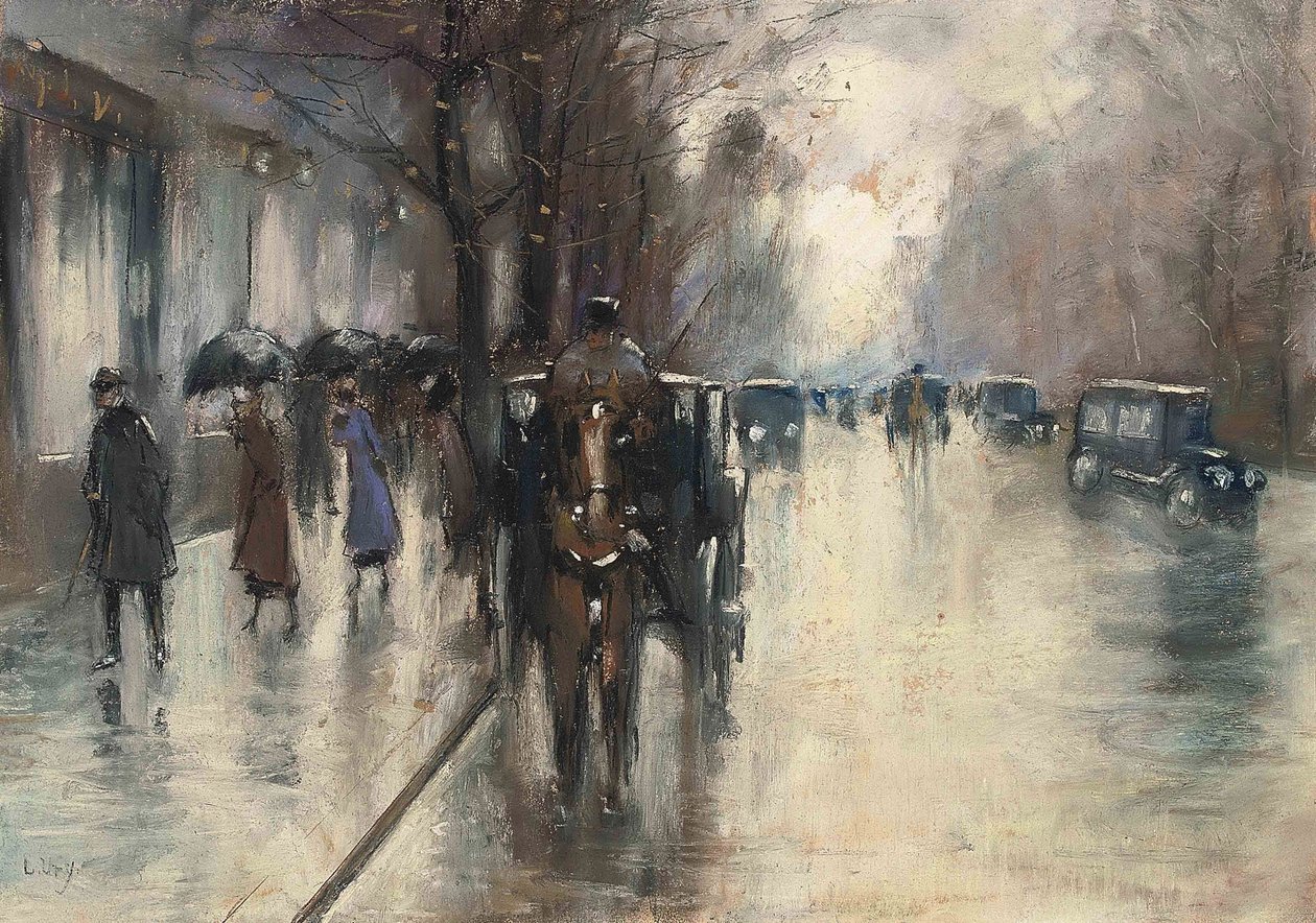 A hársfák alatt az esőben alkotó: Lesser Ury