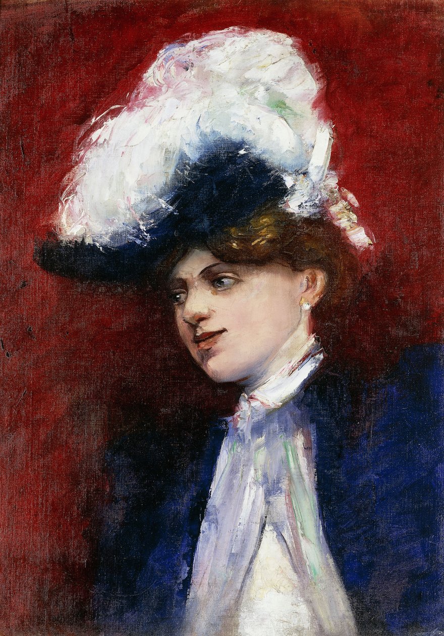 Elegáns nő tollsapkával; Elegáns hölgy tollas kalappal, 1905 körül alkotó: Lesser Ury
