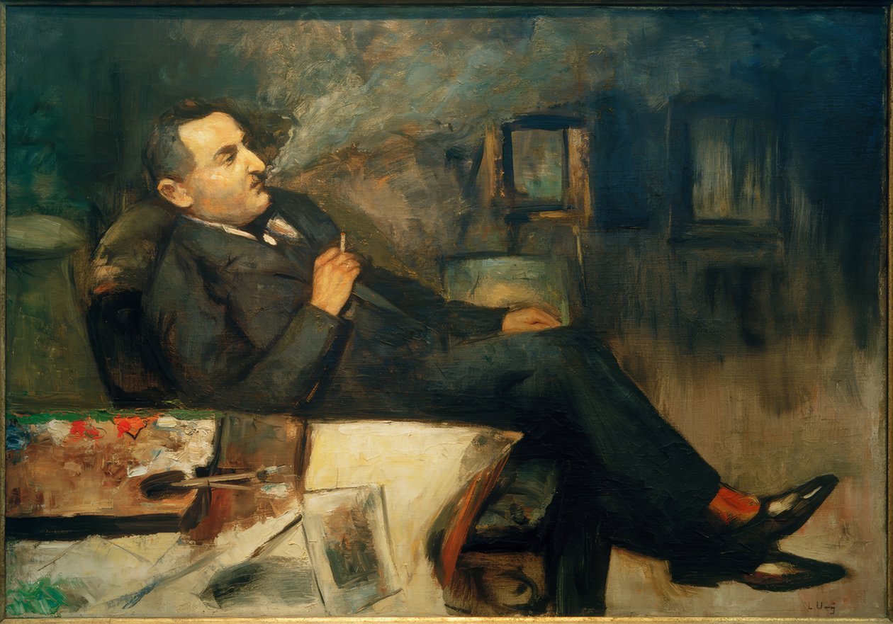 Kis Ury dohányzik a stúdióban (önarckép) alkotó: Lesser Ury