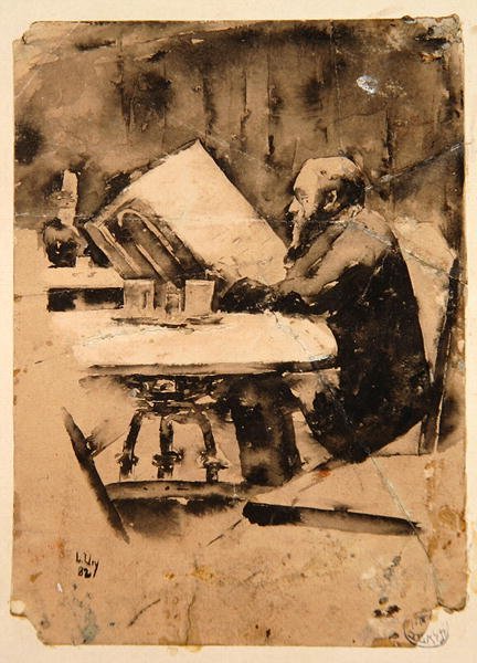 Férfi a kávézóban alkotó: Lesser Ury