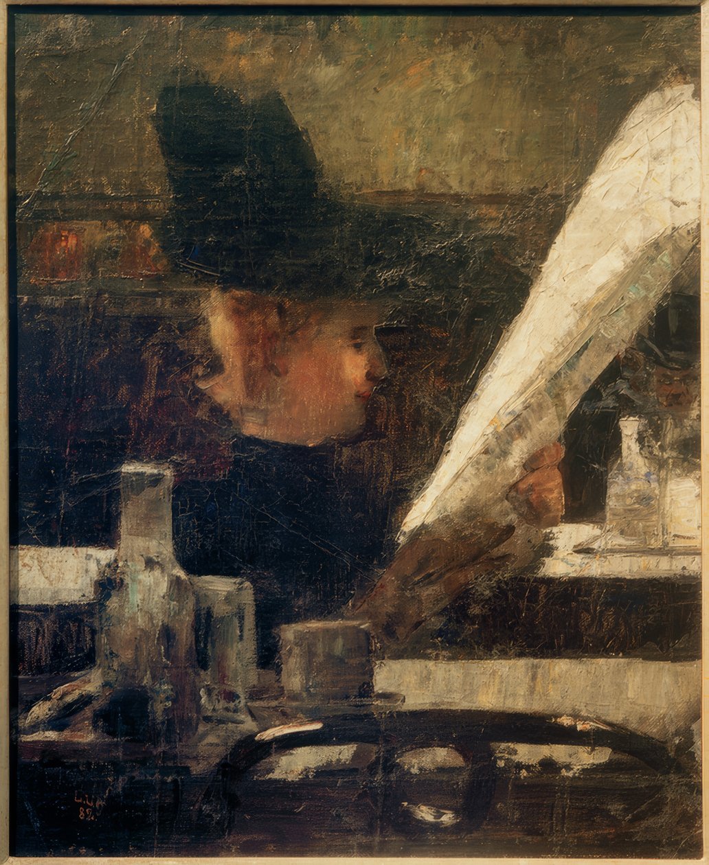 Újságolvasó a kávézóban (hölgy a kávézóban) alkotó: Lesser Ury