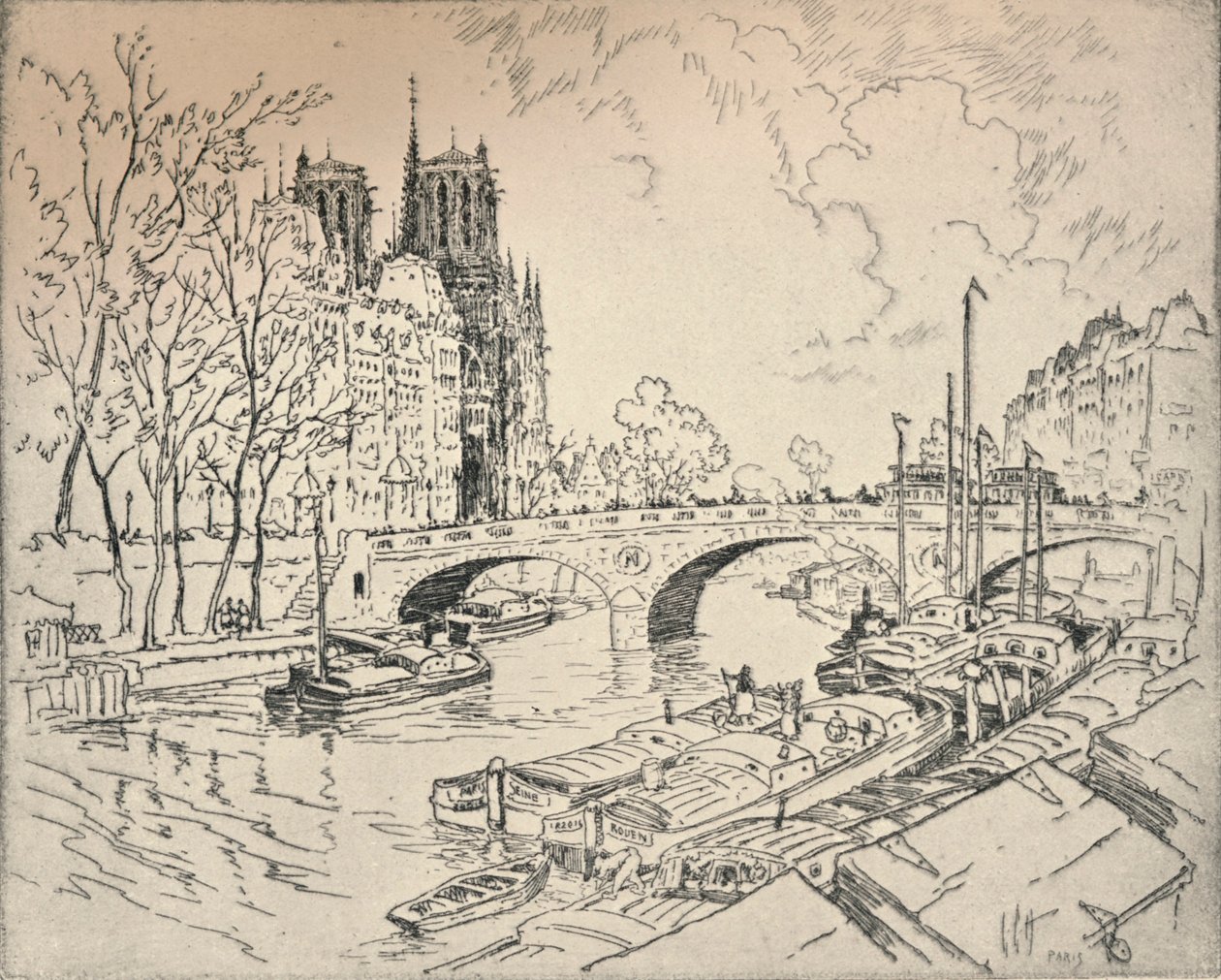 „A Szajna a Notre Dame-ban”, 1915 alkotó: Lester George Hornby