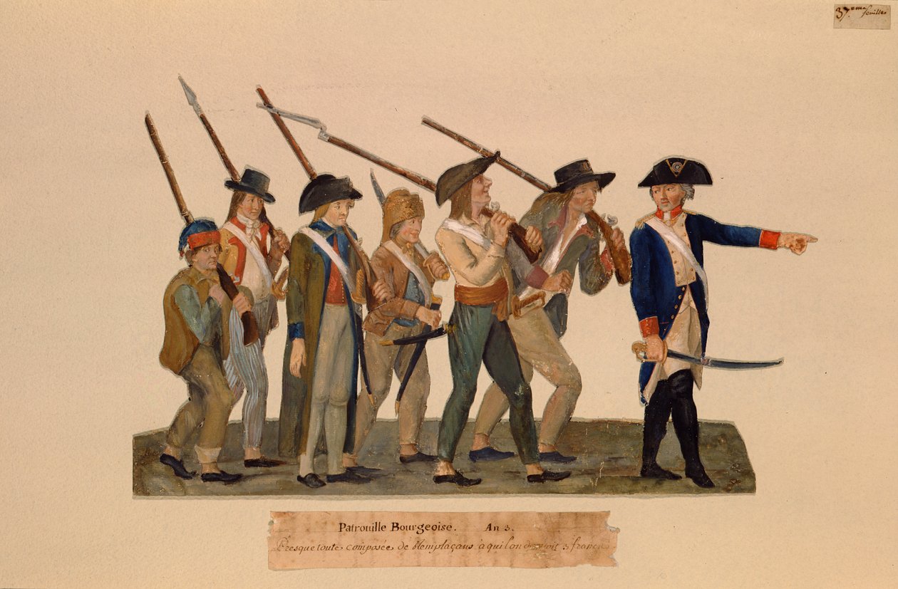 A burzsoázia őrjárata (wc és gouache a kártyán) alkotó: Lesueur Brothers