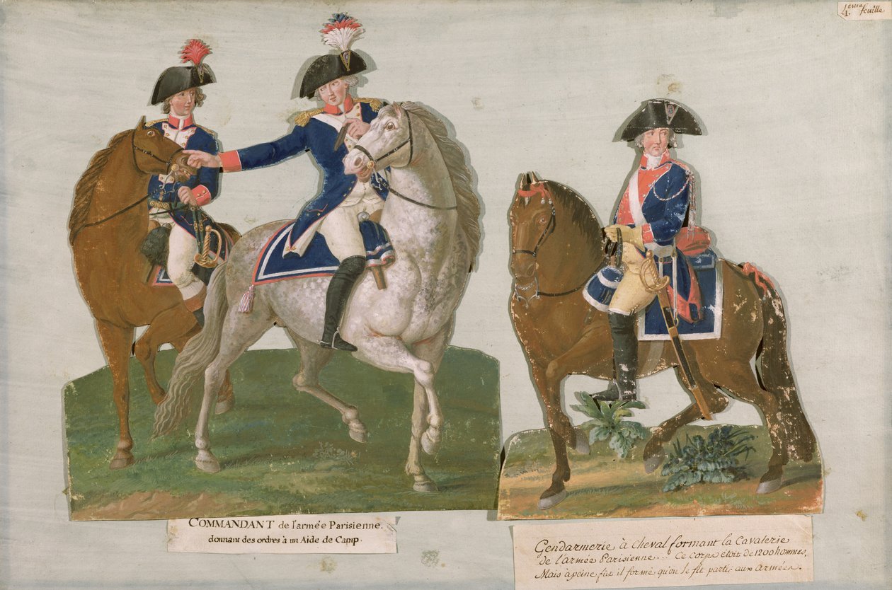 Hadsereg parancsnoka és a lovasrendőrség tisztje (gouache a kártyán) alkotó: Lesueur Brothers