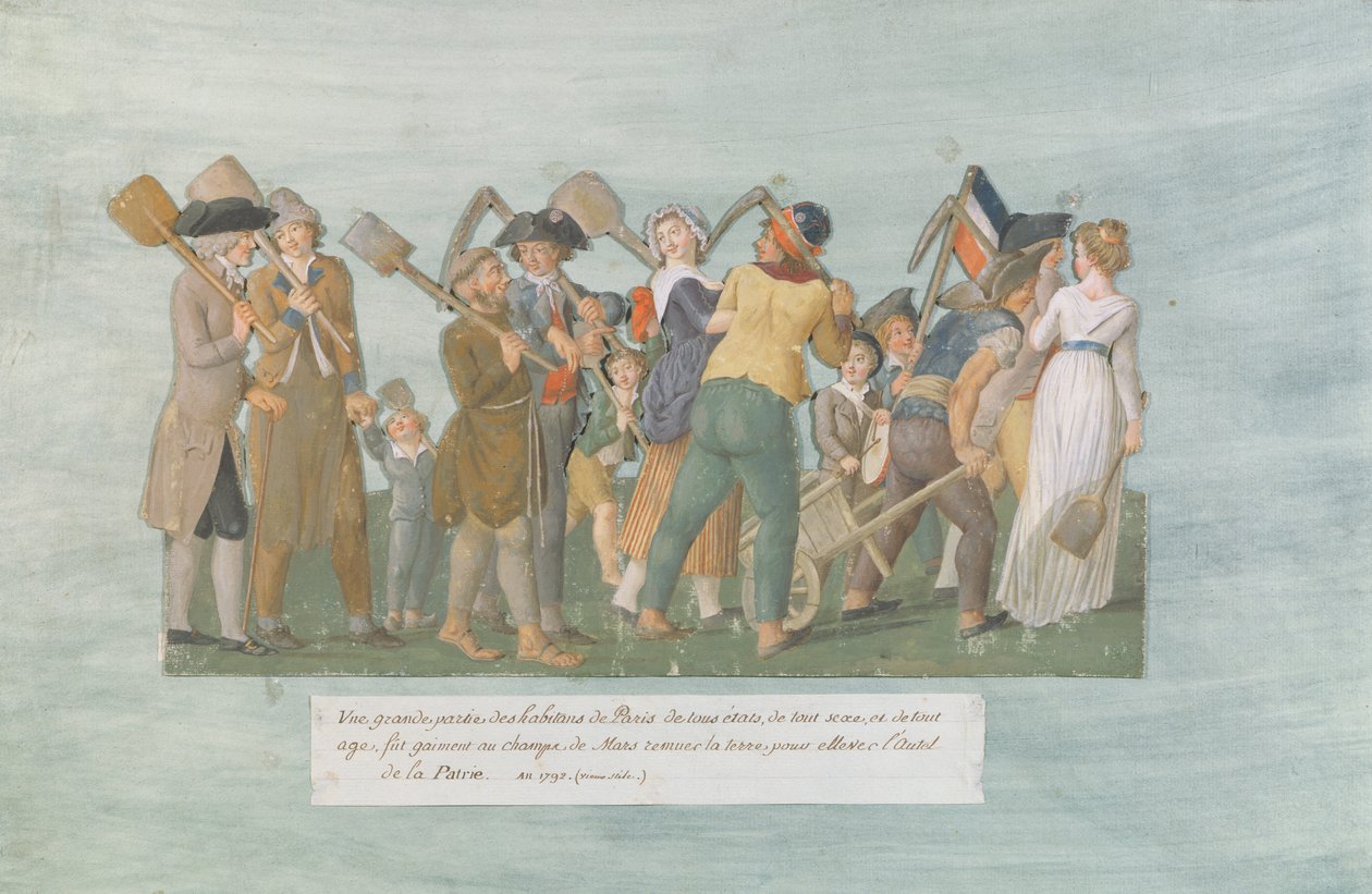Fol.31 A párizsiak a Champ de Mars felé, 1792 (gouache a kártyán) alkotó: Lesueur Brothers