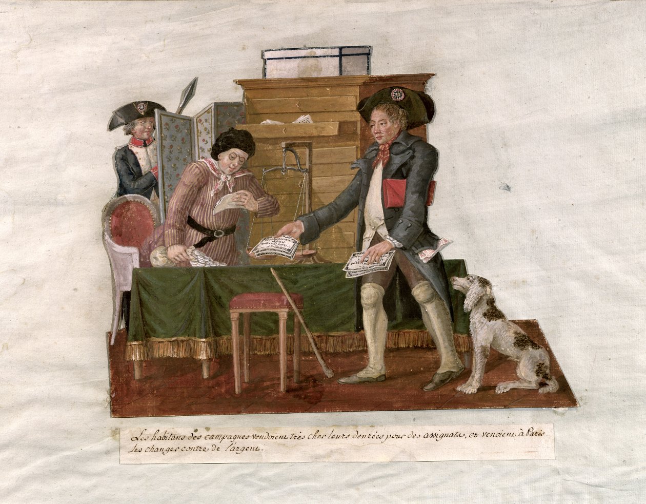 Fol.55 Country folk és a pénzváltó (gouache a kártyán) alkotó: Lesueur Brothers