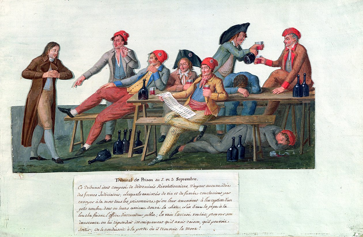 Börtönbíróság, 1792. szeptember 2. és 3. (gouache a kártyán) alkotó: Lesueur Brothers
