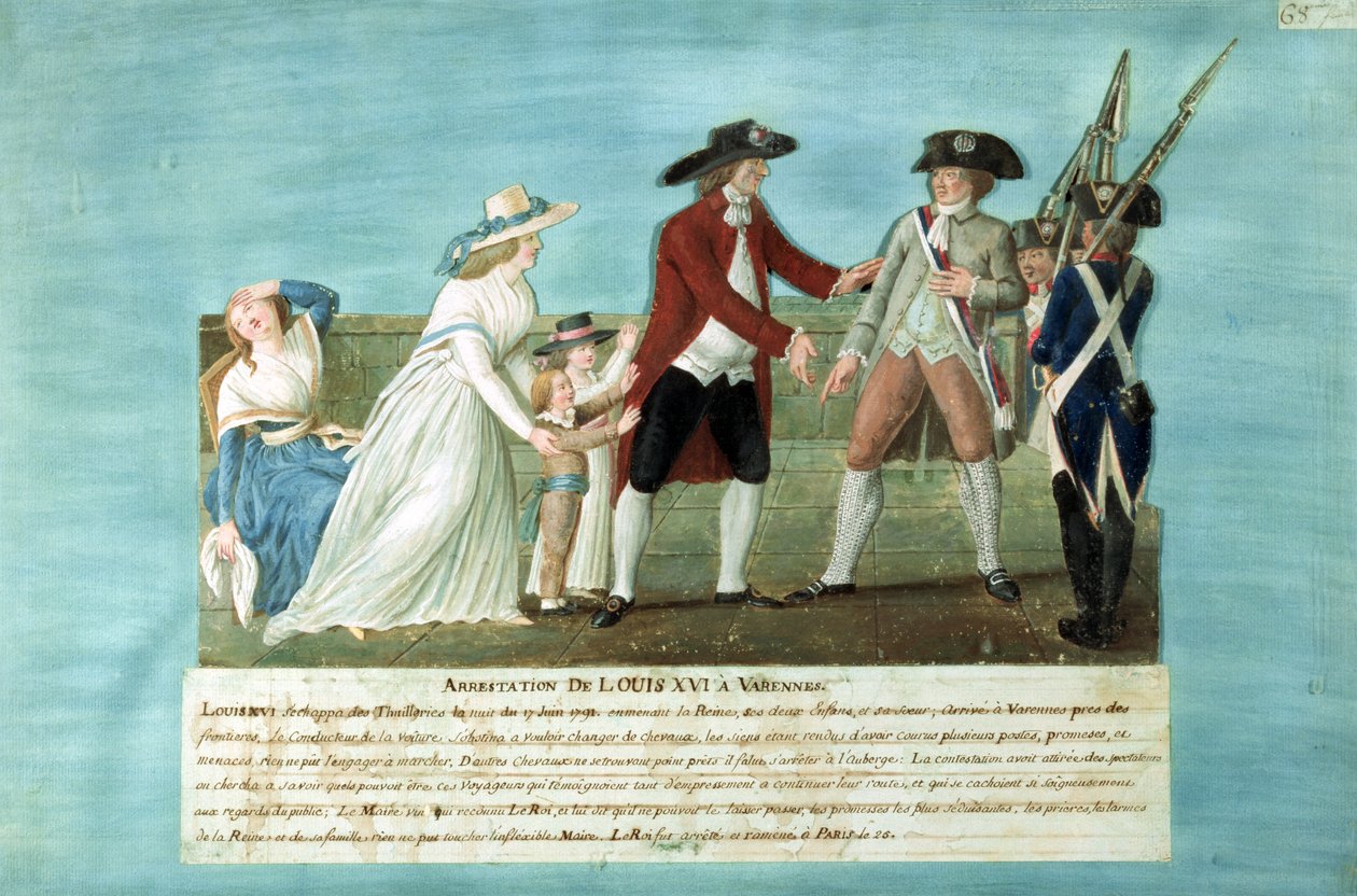 XVI. Lajos és családja letartóztatása Varennes-ben, 1791. június 21-én alkotó: Lesueur Brothers