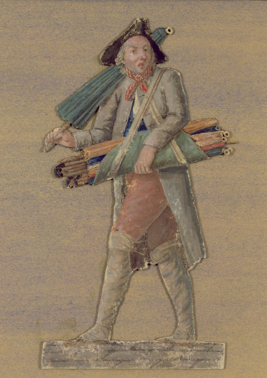 Az esernyő eladó (gouache a kártyán) alkotó: Lesueur Brothers