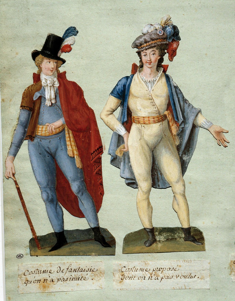 Francia forradalom: fantasy forradalmárok jelmezei, akiket nem utánoztak. Gouache des freres Lesueur (18. század) alkotó: Lesueur Brothers
