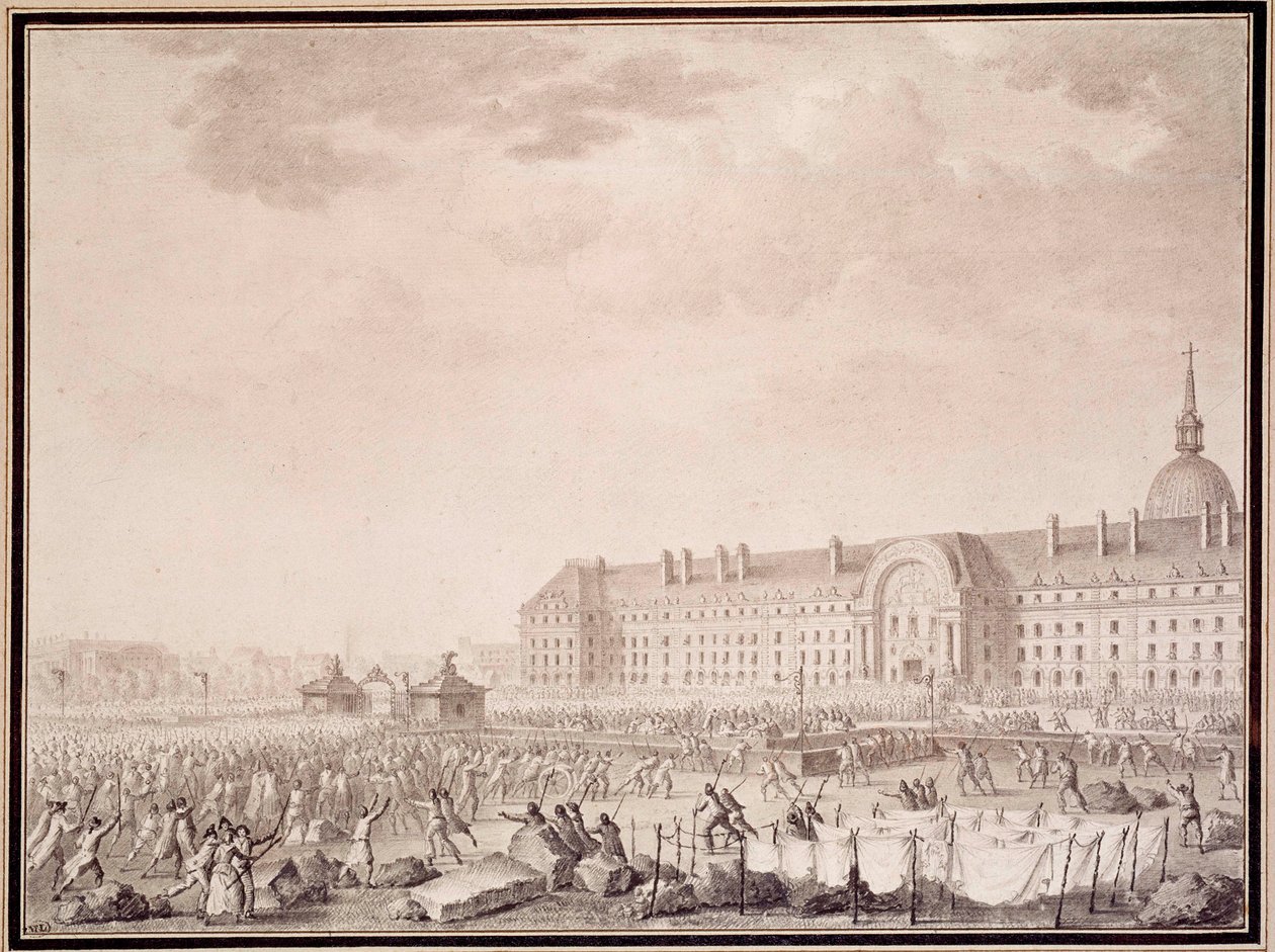 Francia forradalom: fegyvert fogott az Invalidusoknál 1789.07.14. A Lesueur testvérek litográfiája (XVIII. század) alkotó: Lesueur Brothers