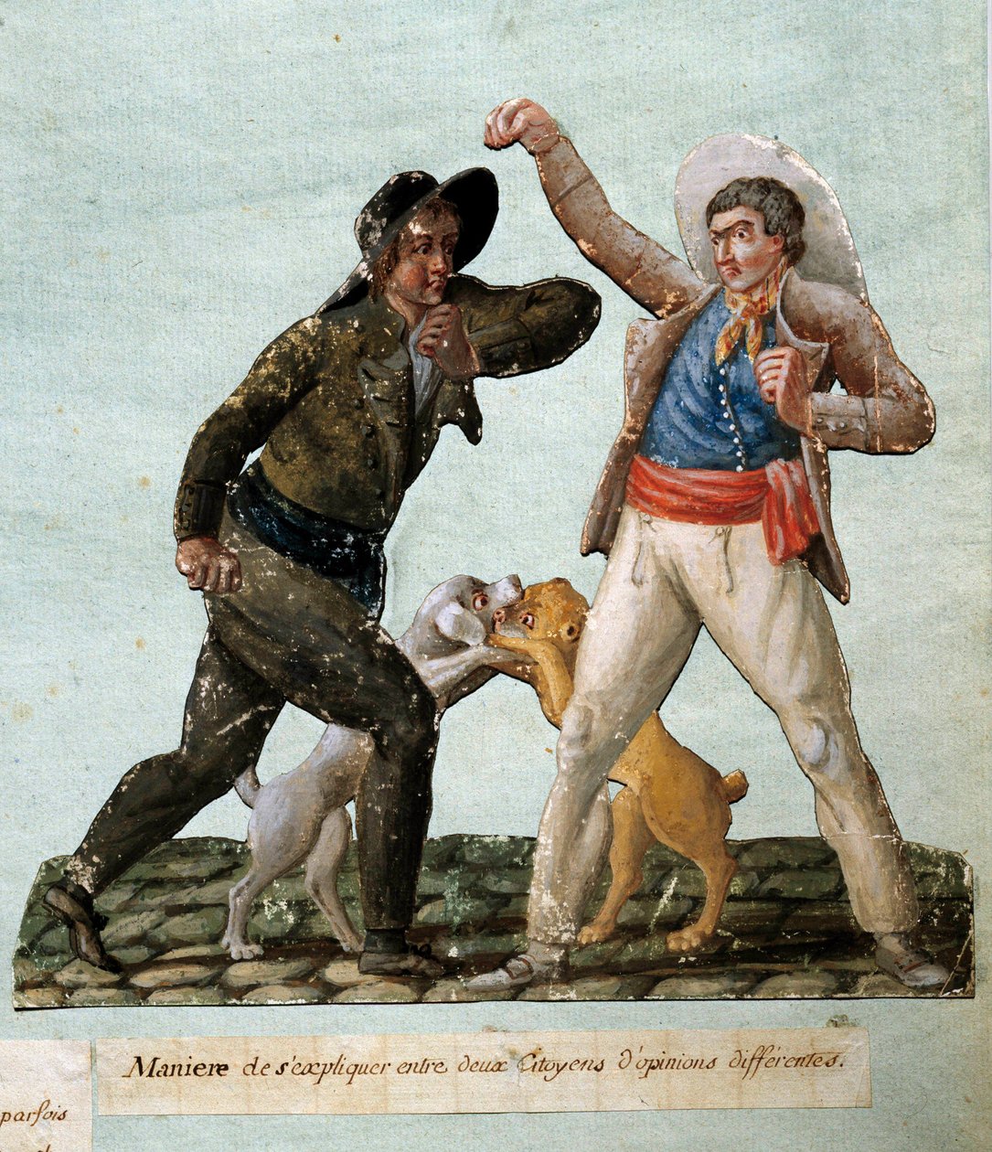 Francia forradalom: két polgár harcol. Gouache a Lesueur testvérektől (18. század) alkotó: Lesueur Brothers