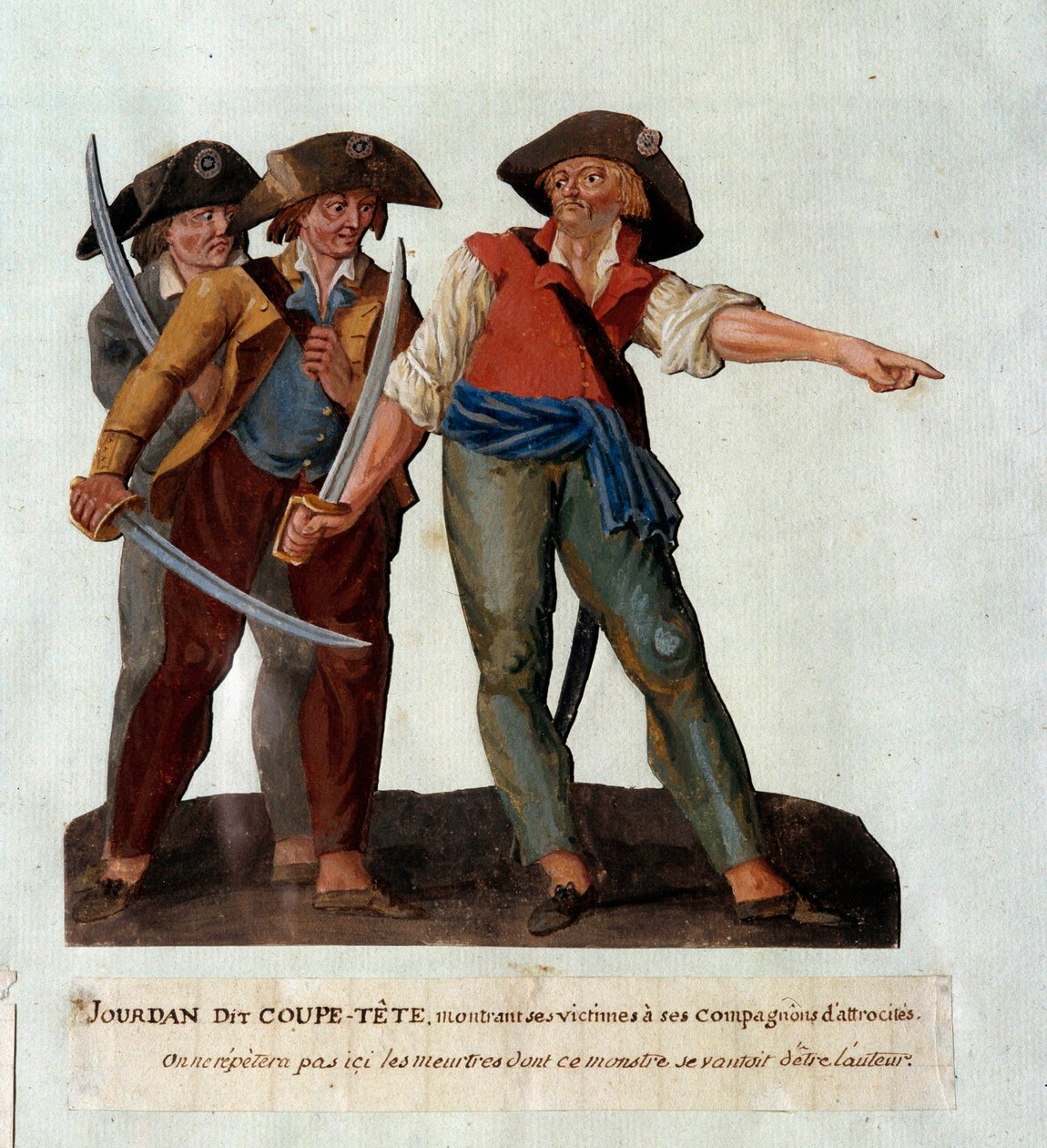 Mathieu Jouve Jourdan dit Jourdan Coupe-Tete (1749-1794) ábrázolása, egy kegyetlen forradalmár, aki az 1791. októberi avignoni gleccsermészárlás után vált híressé. Gouache des freres Lesueur (18. század) alkotó: Lesueur Brothers