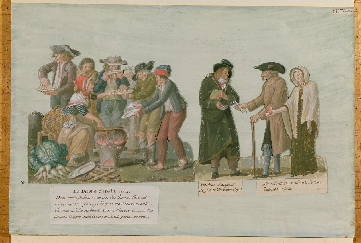 A kenyéréhség és a zálogbíró (guache a kártyán) alkotó: Lesueur Brothers