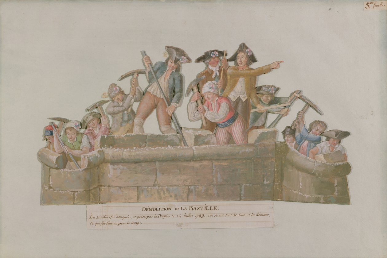 A Bastille lerombolása, 1789 július (gouache, karton) alkotó: Lesueur Brothers