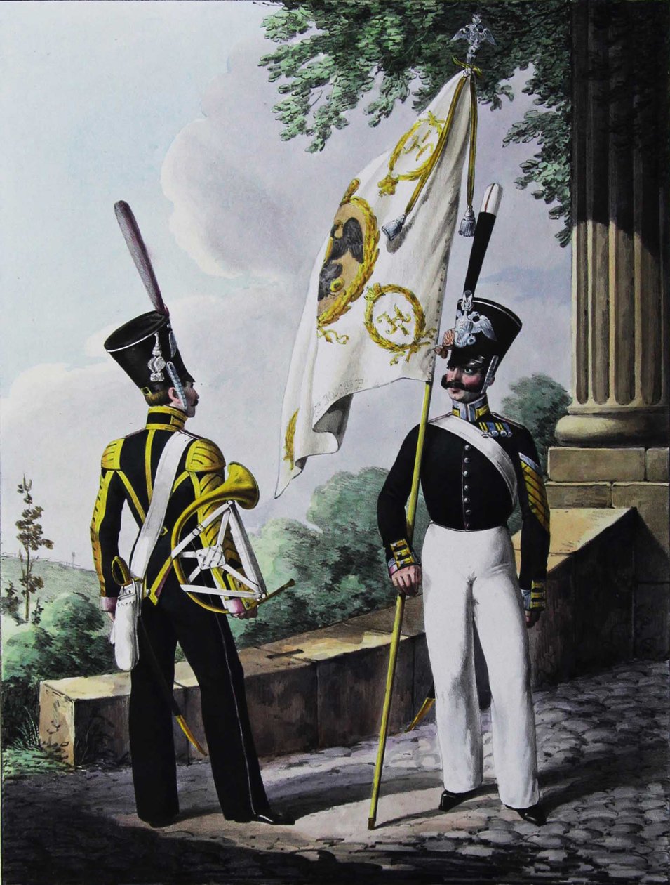 Porte-epee-Praporshchik és a Gárda Helyőrségi Zászlóalj Hornistája, 1829 alkotó: Lev Alexandrovich Belousov