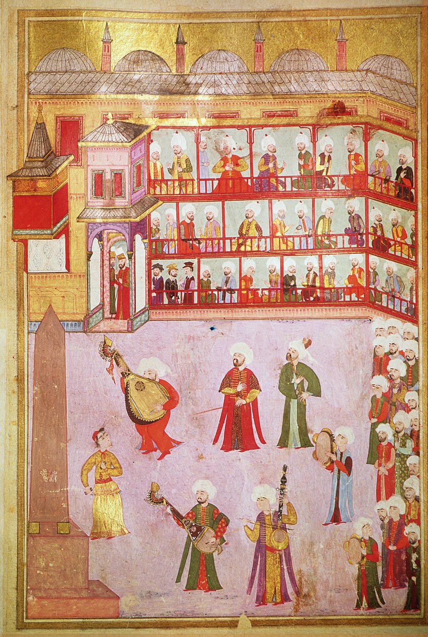 TSM H.1344 A fesztiválon játszó táncosok és zenészek, 1582-83 alkotó: Levni
