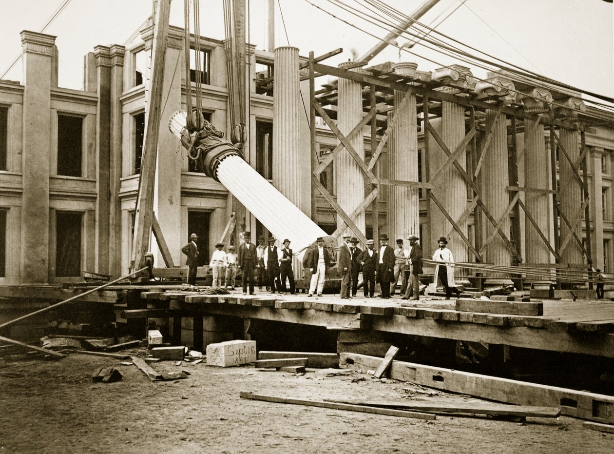 A déli szárny építése, Pénzügyminisztérium, Washington, D.C., 1861 (bw fotó) alkotó: Lewis Emory Walker