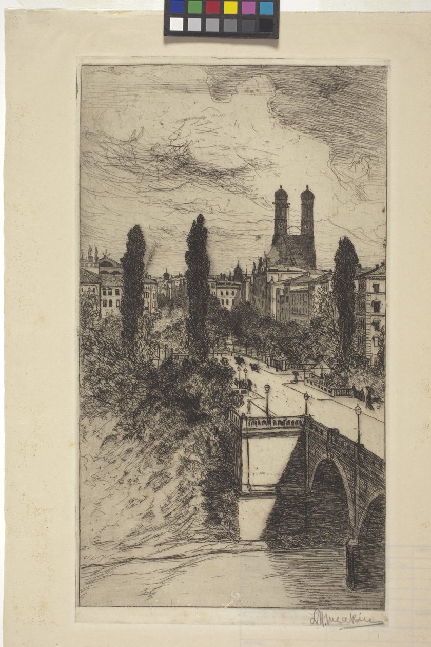 Maximiliam utca és Frauenkirche, München, Bajorország (rézkarc) alkotó: Lewis Henry Meakin