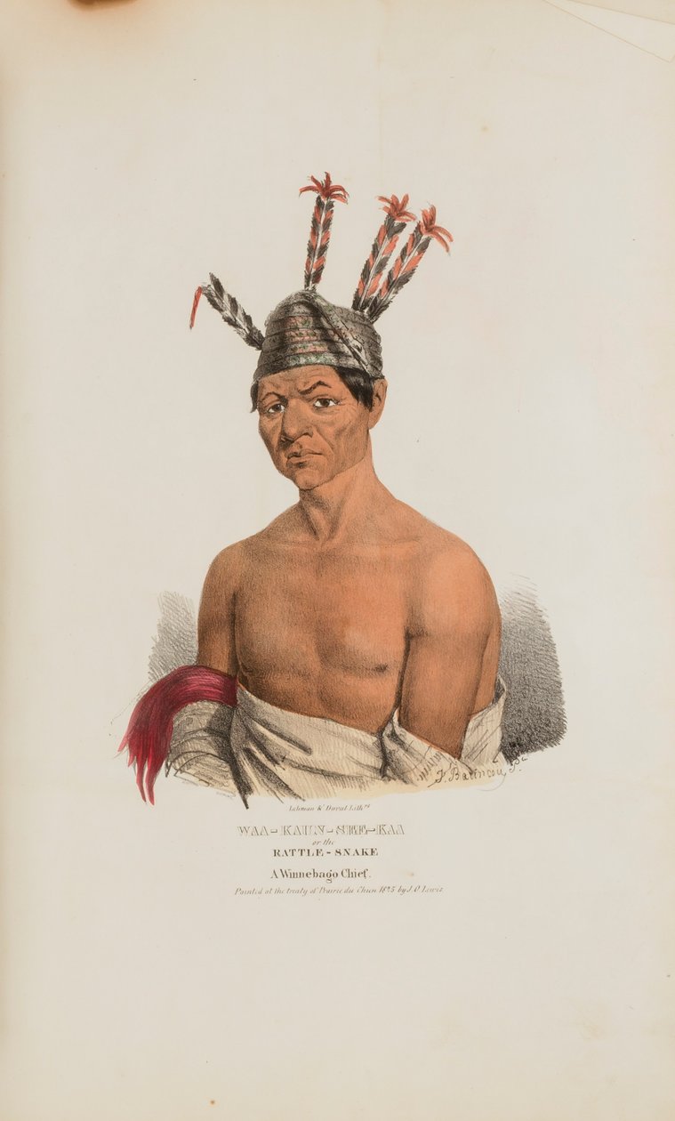 WAA-KAUN-SEE-KAA vagy a csörgőkígyó; A Winnebago törzsfőnök, az Aboriginal Portfólióból alkotó: Lewis, James Otto
