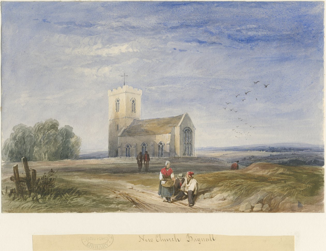 Bagnall templom: vízfestmény, nd [1834] alkotó: Lewis John Wood