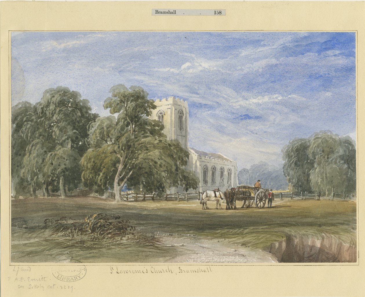 Bramshall templom: akvarell festészet, és [c 1830-1840] alkotó: Lewis John Wood