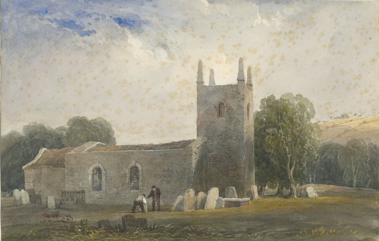 Butterton templom: akvarell festészet, és [c 1830-1840] alkotó: Lewis John Wood