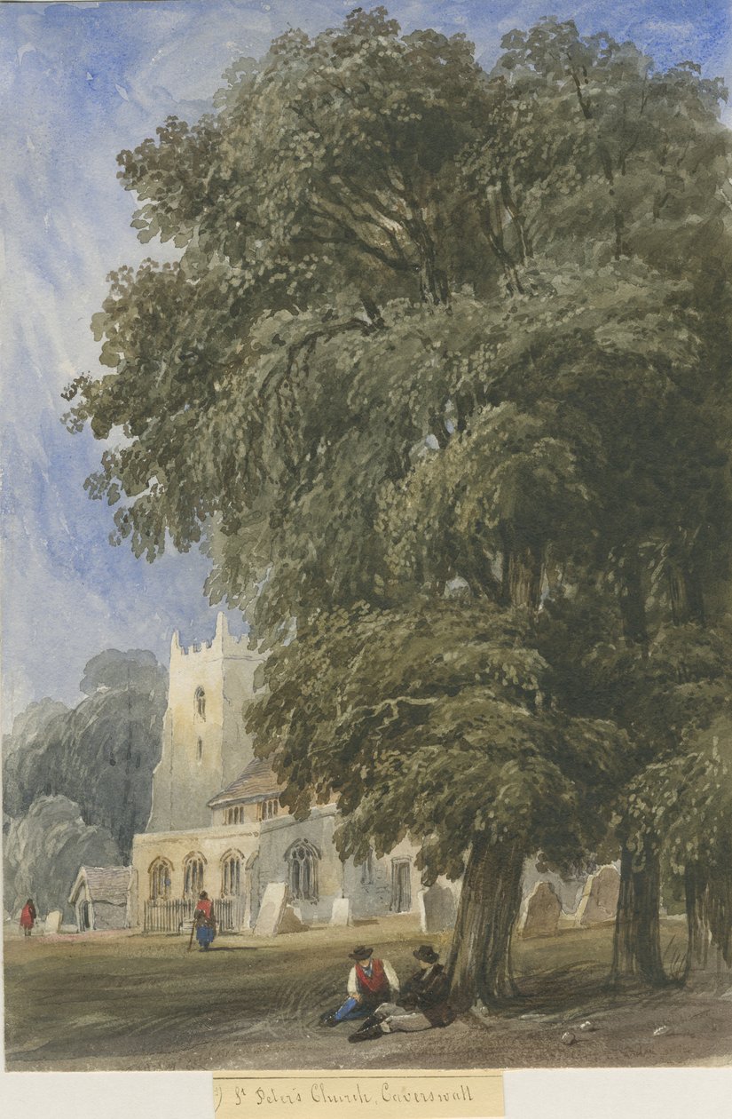 Caverswall Church: akvarell festészet, és [c 1830-1840] (festmény) alkotó: Lewis John Wood