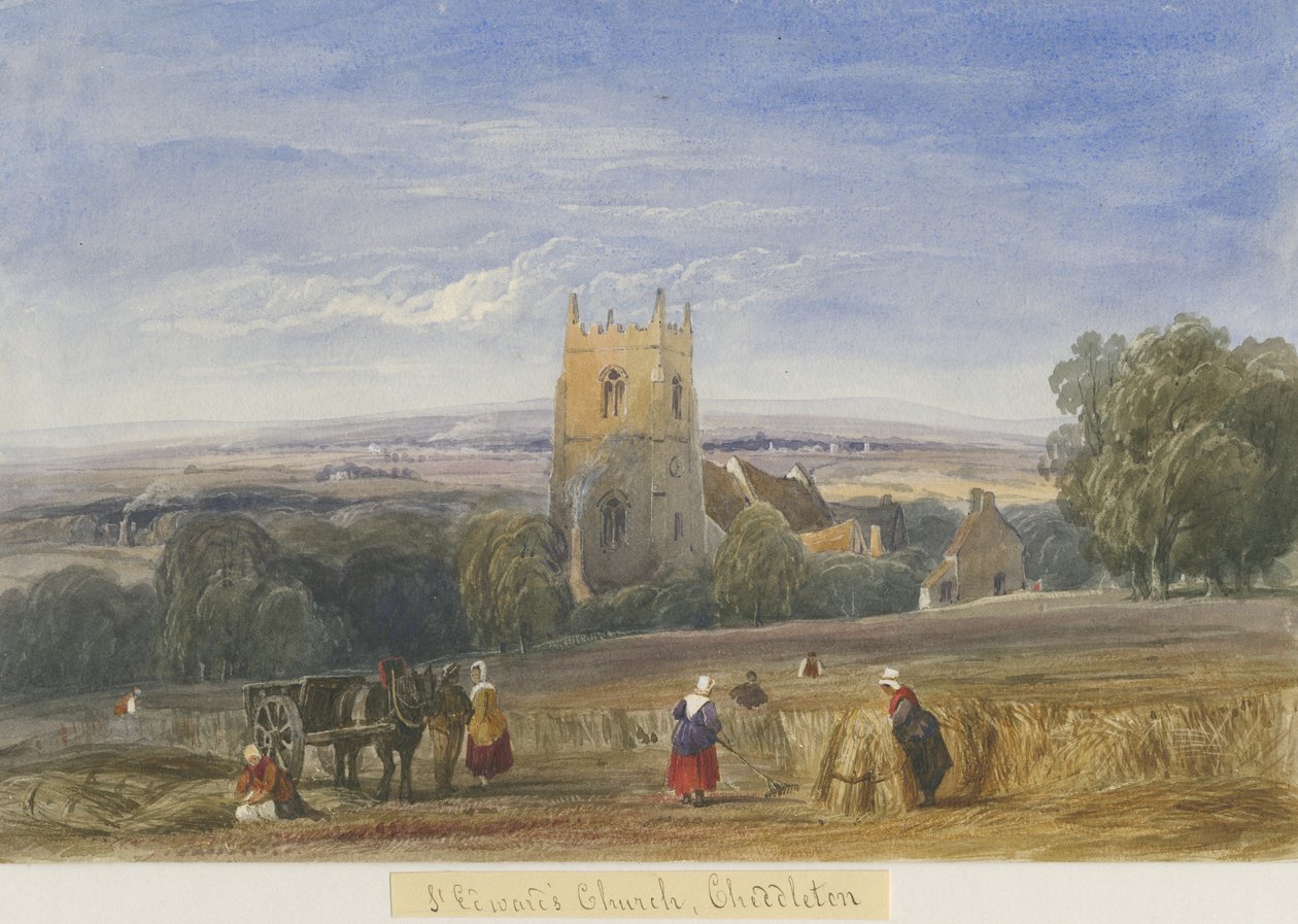 Cheddleton templom: akvarell festészet, és [c 1830-1840] alkotó: Lewis John Wood
