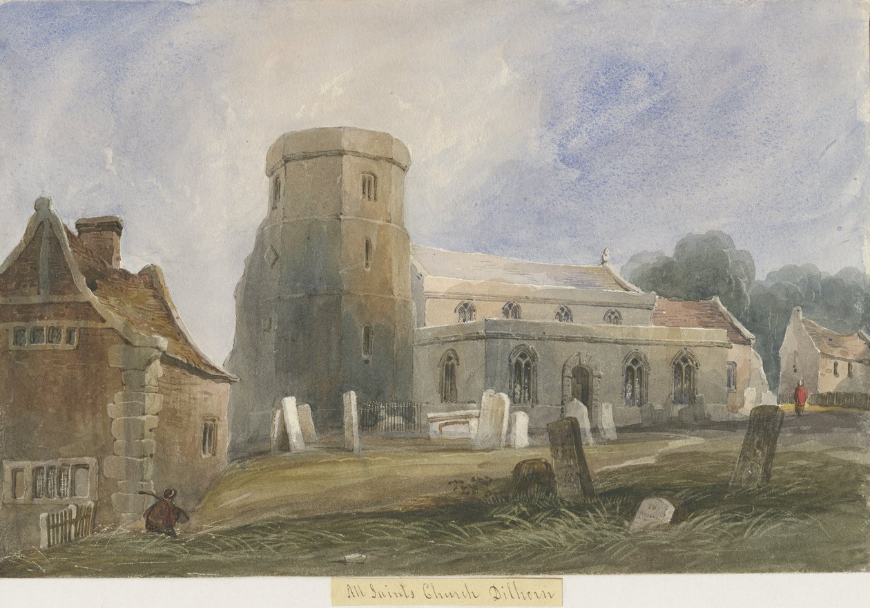 Dilhorne templom: akvarell festészet, és [c 1830-1840] (festmény) alkotó: Lewis John Wood