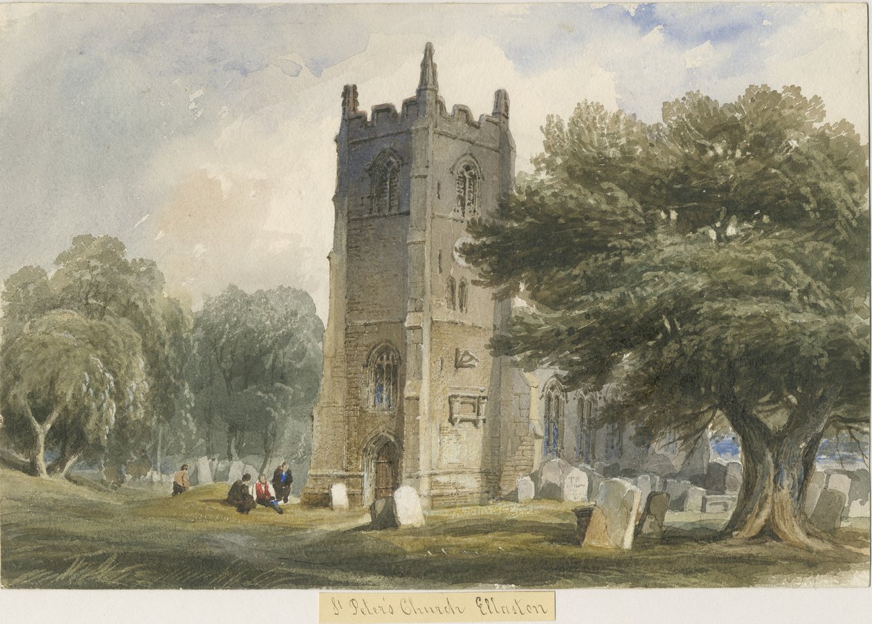 Ellastone templom: akvarell festészet, és [c 1830-1840] alkotó: Lewis John Wood