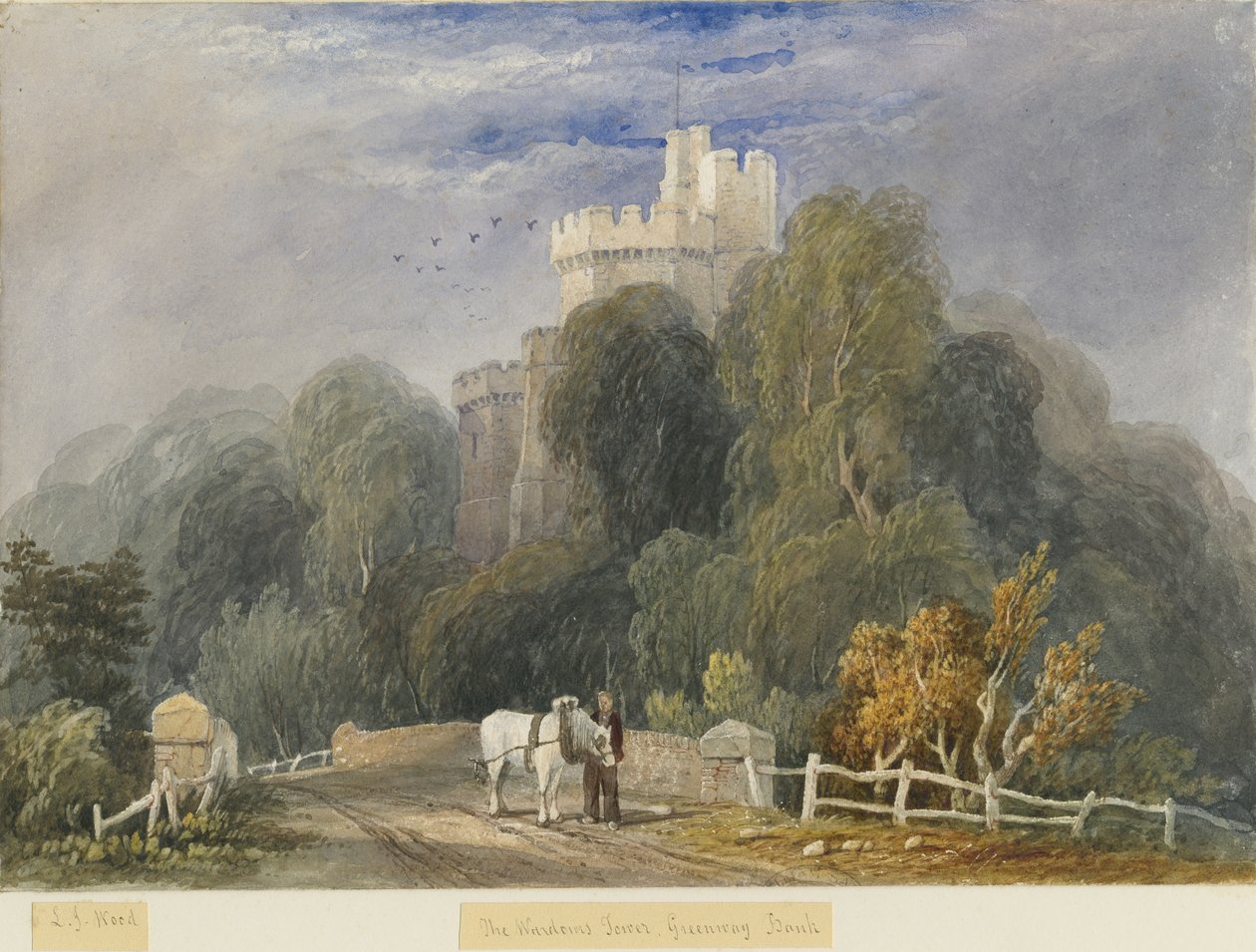 Greenway Bank – A „Warders Tower”: akvarell festészet és [c 1830-1840] (festmény) alkotó: Lewis John Wood