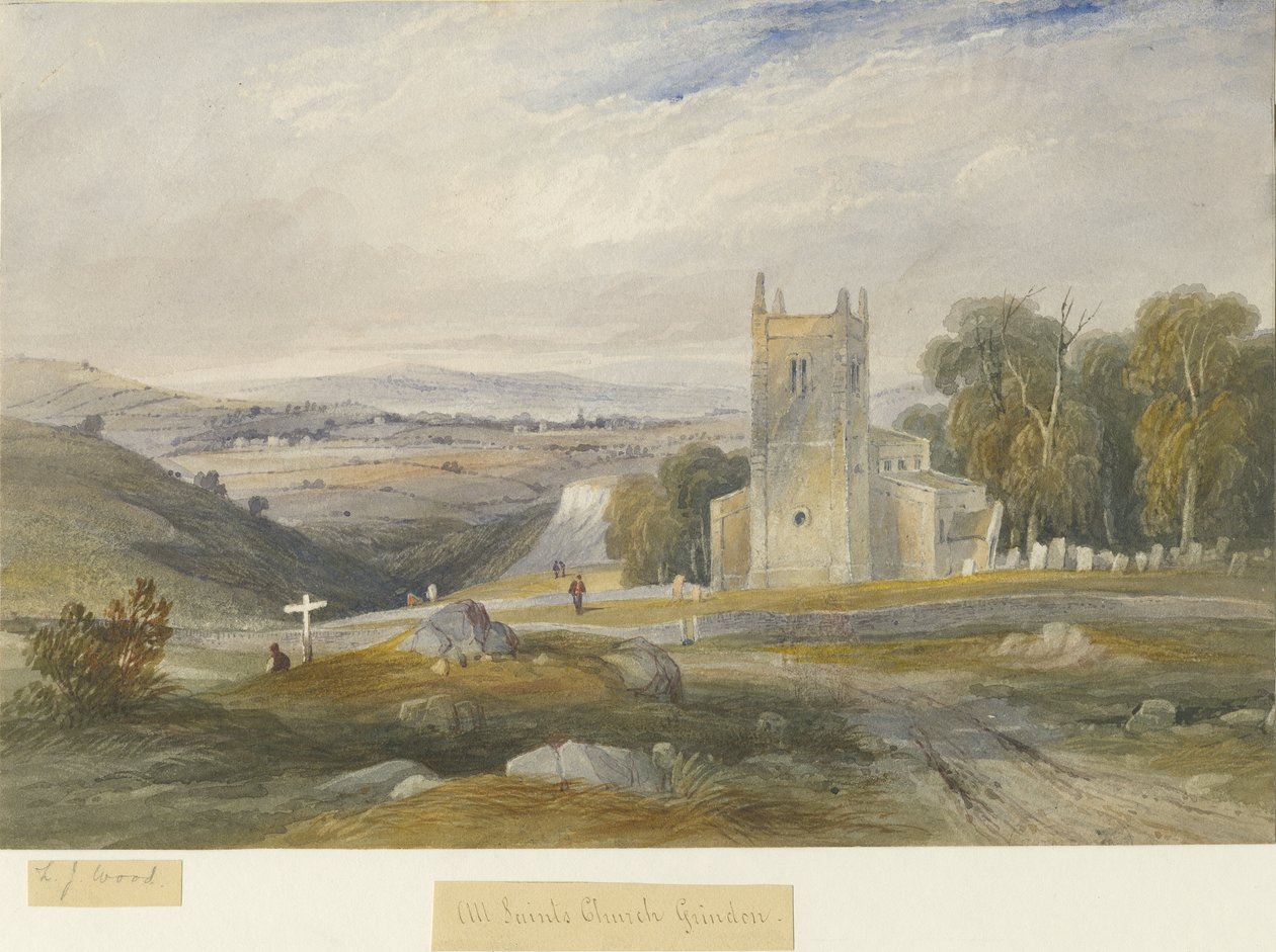 Grindon Church: akvarell festészet, és [c 1830-1845] alkotó: Lewis John Wood