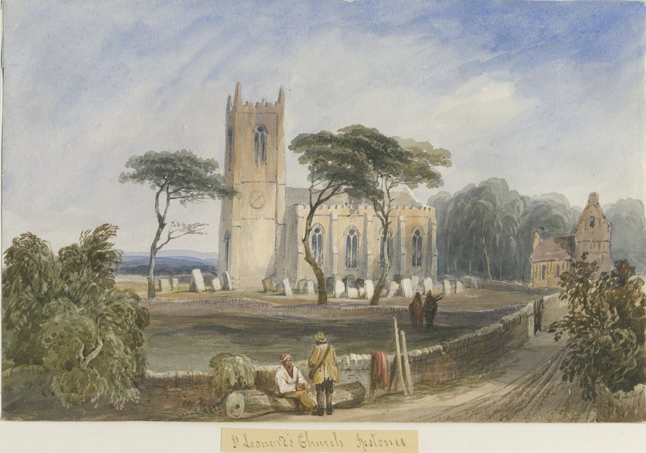 Ipstones templom: akvarell festészet, és [c 1830-1840] alkotó: Lewis John Wood