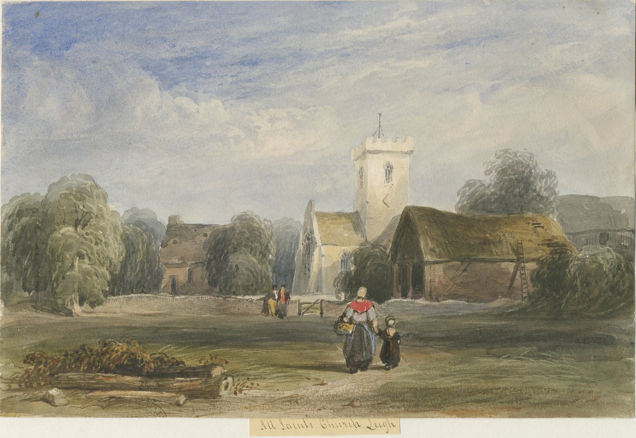 Leigh Church: akvarell festészet, és [c 1830-1840] alkotó: Lewis John Wood