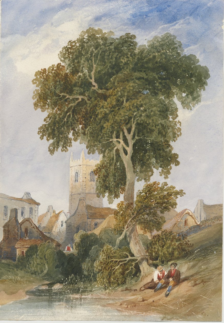 Longnor Village: akvarell festészet, és [c 1830-1840] alkotó: Lewis John Wood