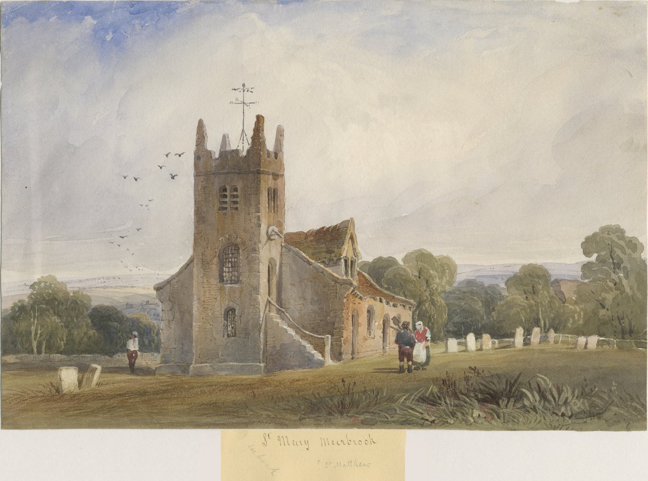 Meerbrook Church – "St. Matthews": akvarellfestészet, és [c 1830-1840] alkotó: Lewis John Wood