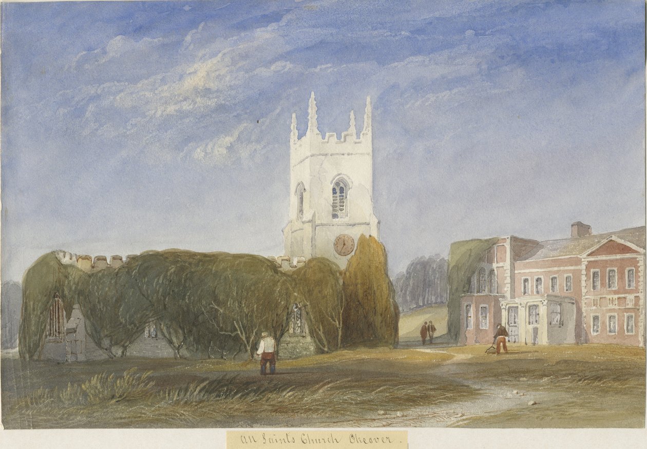 Okeover templom – „Mindenszentek”: akvarellfestészet, és [c 1830-1840] alkotó: Lewis John Wood