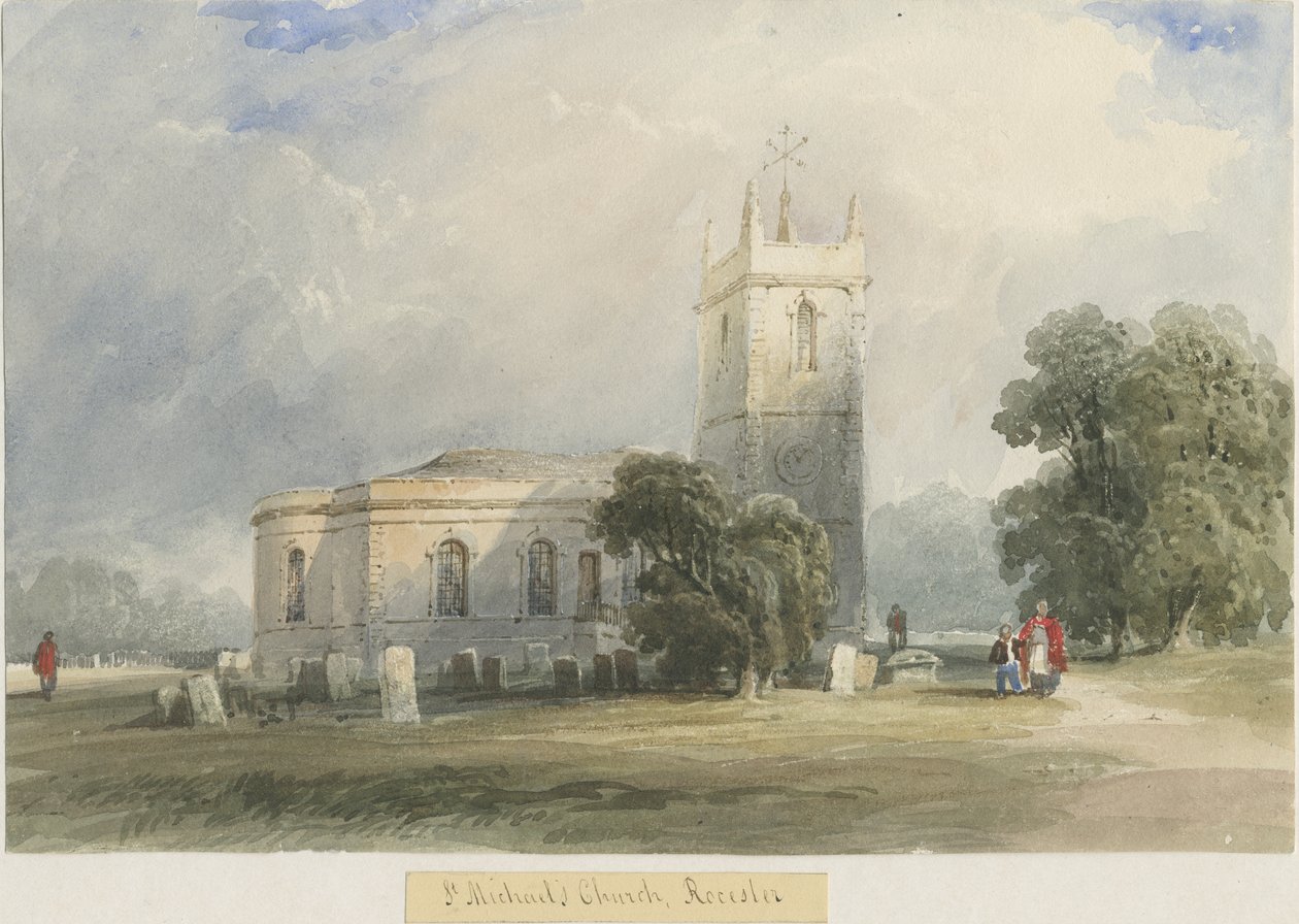 Rocester Church: akvarell festészet, és [c 1830-1840] alkotó: Lewis John Wood
