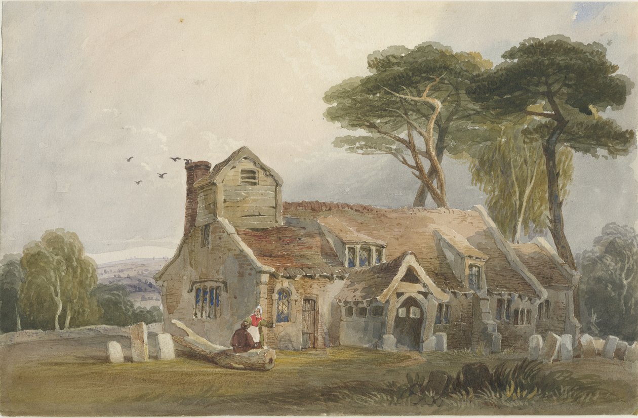 Rushton Spencer Church: akvarell festészet, és [c 1830-1840] alkotó: Lewis John Wood