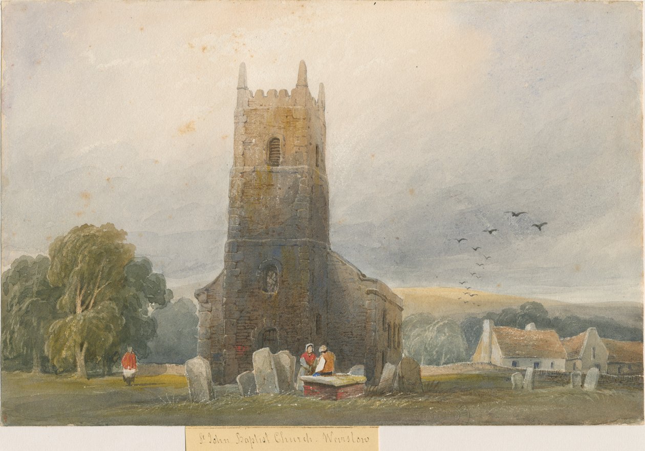 Warslow Church: akvarell festészet, és [c 1830-1840] alkotó: Lewis John Wood