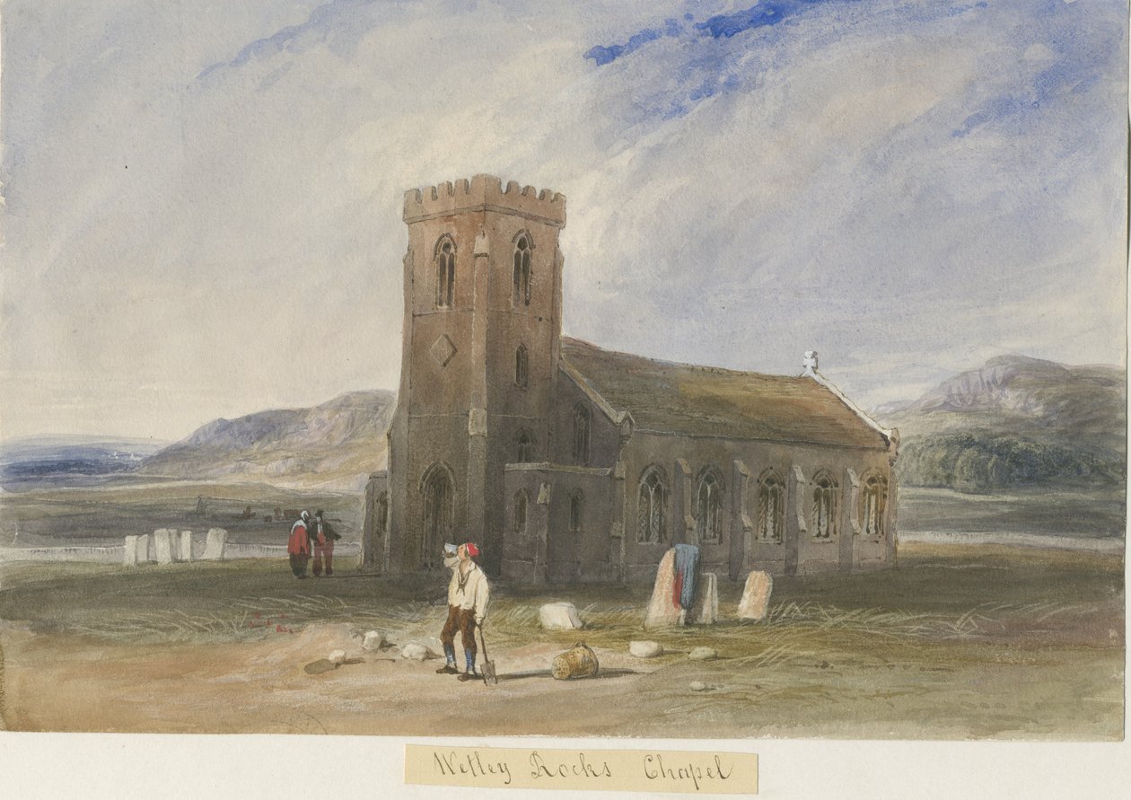 Wetley Rocks - Chapel: akvarell festészet, és [c 1830-1840] alkotó: Lewis John Wood