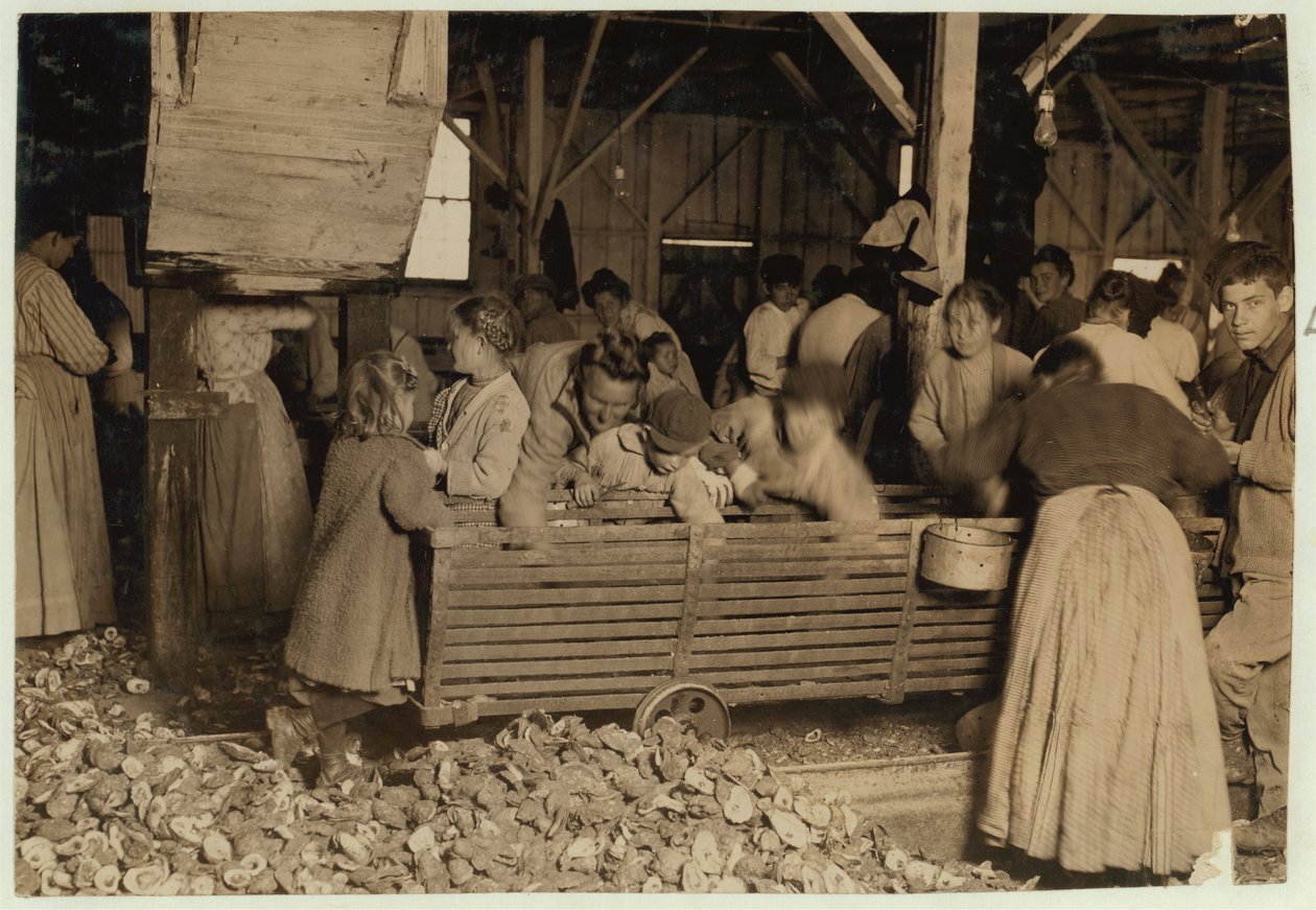Bill May, 5 éves, aki napi 15 centet keres, a Barataria Canning Company fészerében, Biloxiban, Mississippi államban, 1911 alkotó: Lewis Wickes Hine