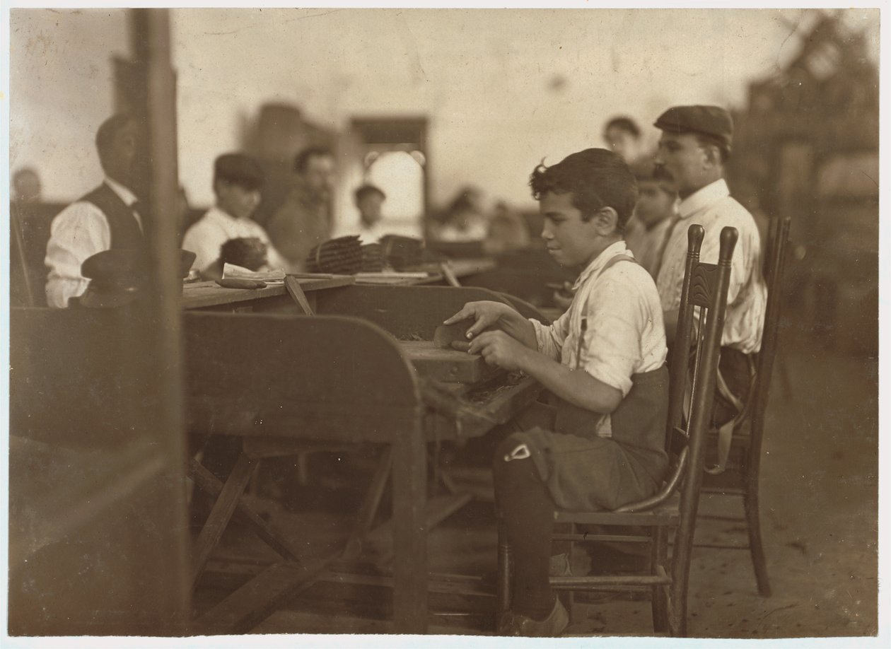 Gyermek tanonc a De Pedro Casellas szivargyárban, Tampa, Florida, 1909 alkotó: Lewis Wickes Hine