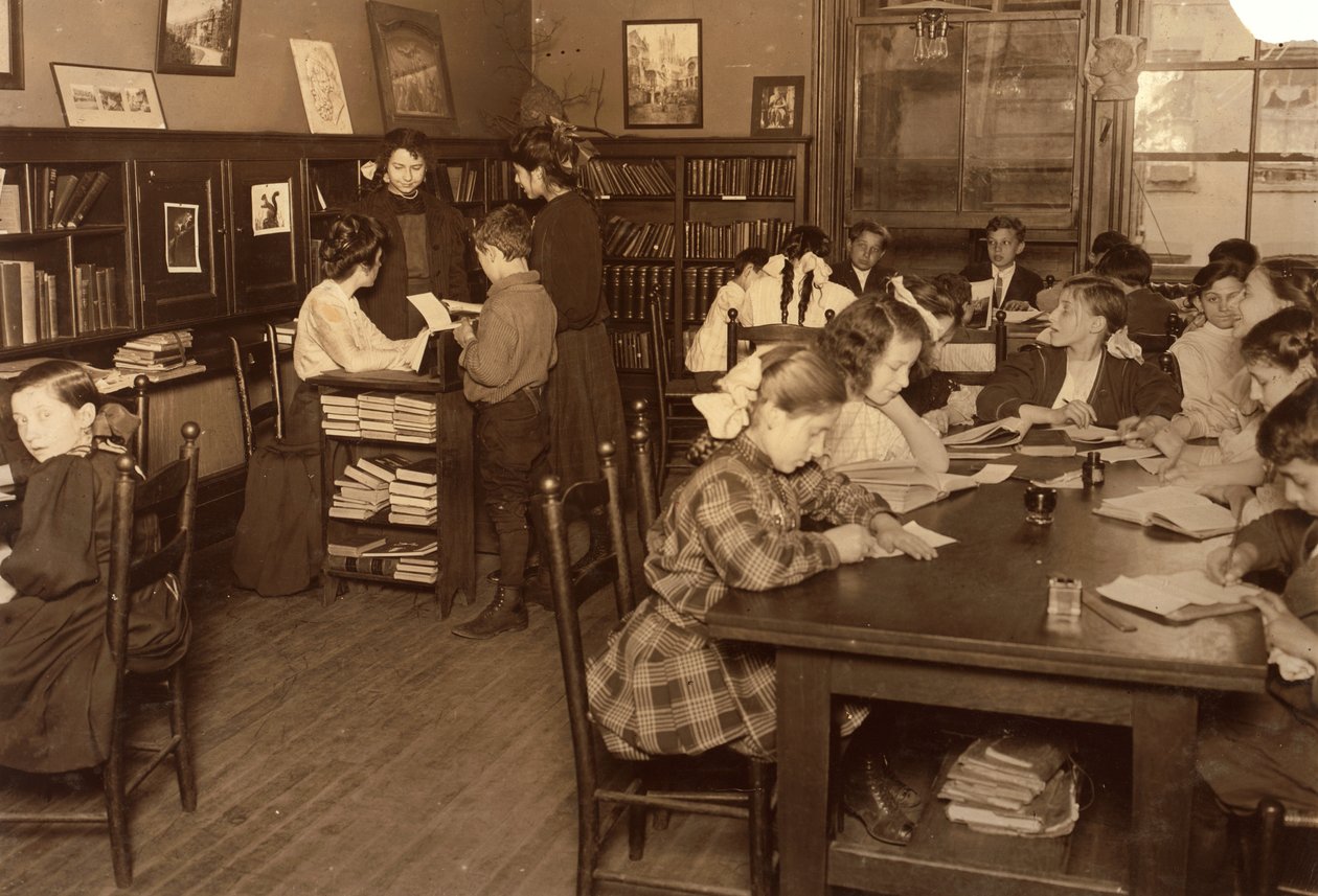 Könyvtár, Henry Street Settlement, New York City alkotó: Lewis Wickes Hine
