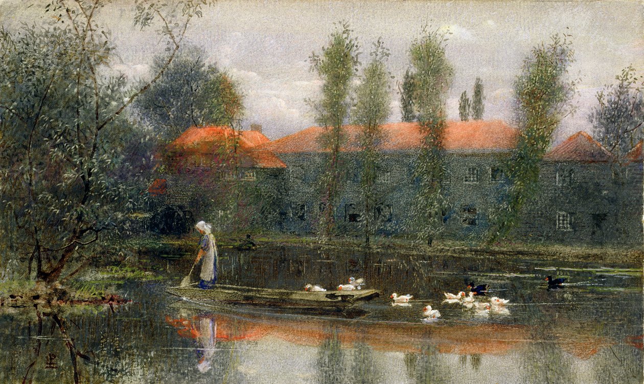 A William Morris Művek tava a Merton Apátságban (wc és gouache, papír) alkotó: Lexden L. Pocock