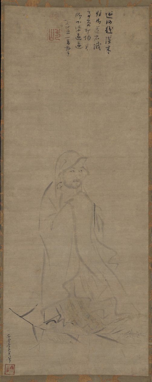Bodhidharma átkel a Jangzi folyón egy nádon, 1317 előtt. alkotó: Li Yaofu