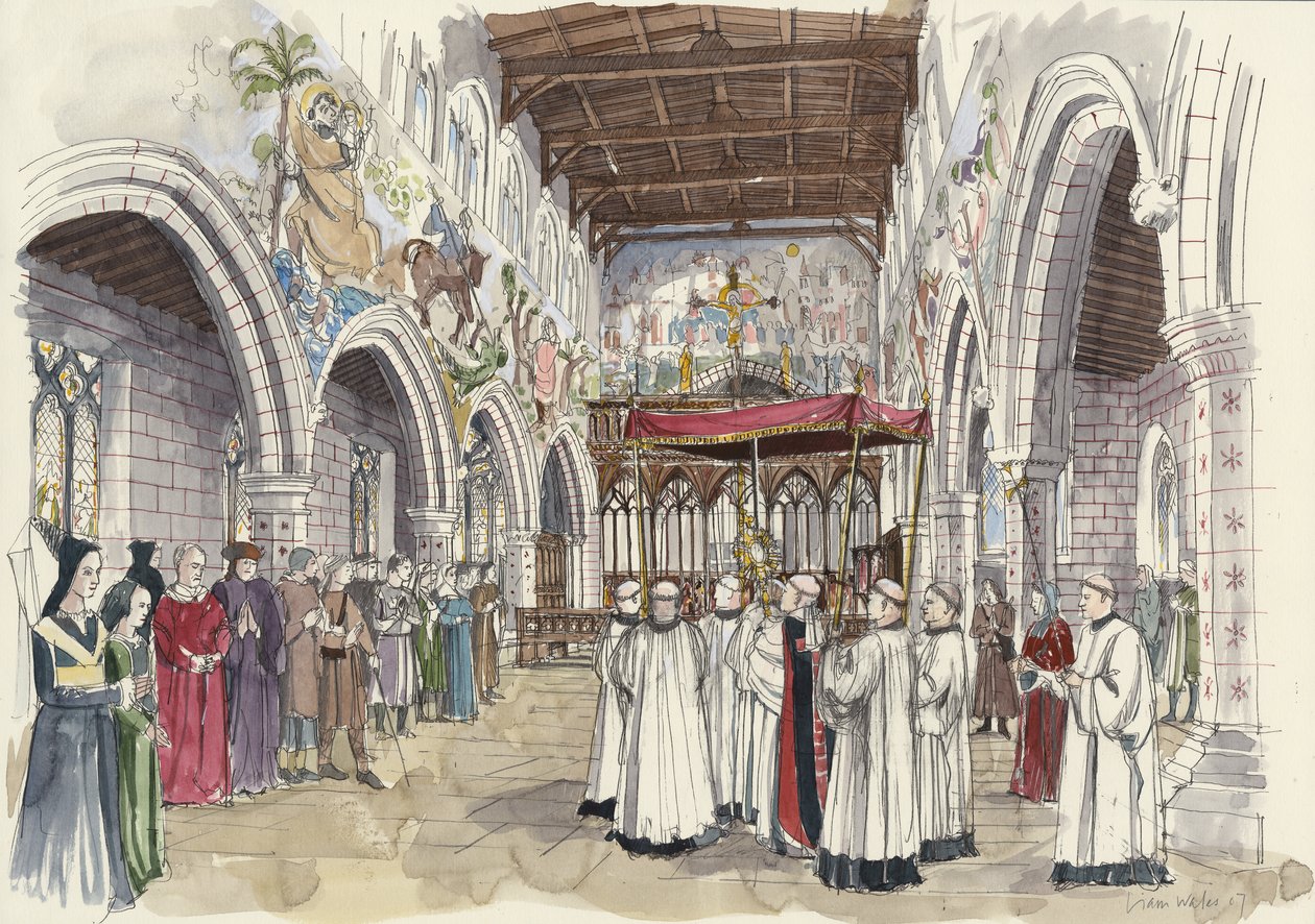 Szertartásos körmenet a Szent Péter templomban, Barton-upon-Humber, Lincolnshire (akvarell, papír) alkotó: Liam Wales